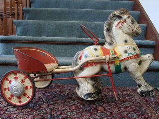 Antique Pedal Car Cart Horse Mobo Pony Express England Steel Toy Functioning