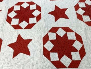 Patriotic Red 1909 Kaleidoscope STARS Antique Quilt Signed Jennie Boyds 2