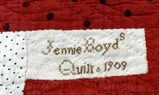 Patriotic Red 1909 Kaleidoscope STARS Antique Quilt Signed Jennie Boyds 4