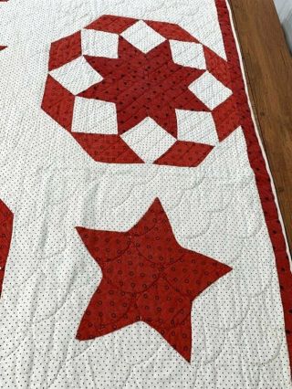 Patriotic Red 1909 Kaleidoscope STARS Antique Quilt Signed Jennie Boyds 6