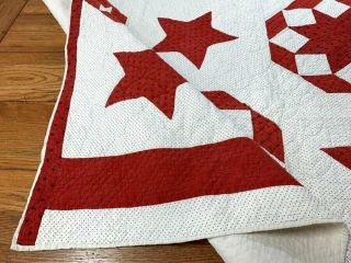 Patriotic Red 1909 Kaleidoscope STARS Antique Quilt Signed Jennie Boyds 8