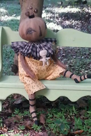 Primitive Folk Art Pumpkin Shelf Sitter Doll