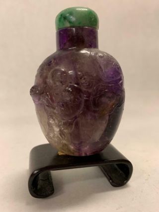 Antique 18c Chinese Carved Amethyst Snuff Bottle Jade Stopper Dragon Carving