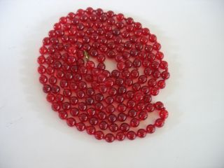 Vintage Bright Cherry Ruby Red Peking Glass Bead Hand Knotted Necklace 56 "