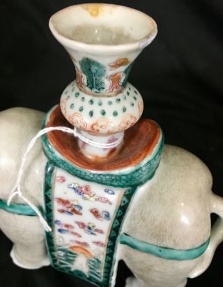 Fine Old Chinese Scholar Enamel Porcelain Elephant Candle Holders Famille Rose 11