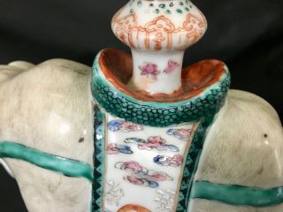 Fine Old Chinese Scholar Enamel Porcelain Elephant Candle Holders Famille Rose 5