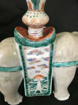 Fine Old Chinese Scholar Enamel Porcelain Elephant Candle Holders Famille Rose 6