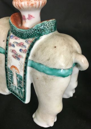 Fine Old Chinese Scholar Enamel Porcelain Elephant Candle Holders Famille Rose 7