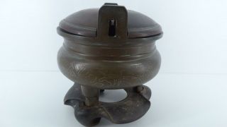 Chinese Silver Wire Inlaid Bronze Censer 18th Shisou Mark Provenance Ding Qing 3