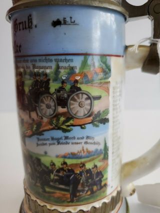 German antique beer stein 1.  Battr.  3.  Garde Feld Art.  Rgt.  Berlin 1907 - 09 6