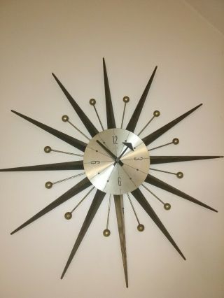 Vintage Starburst Clock Elgin Mid Century Modern Metal For Restoration S/h