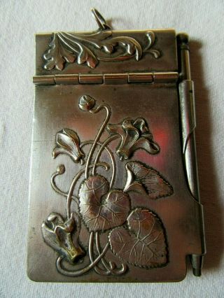 So Cute French Antique Art Nouveau Dance Card Pendant Note Book Early Xx Th.