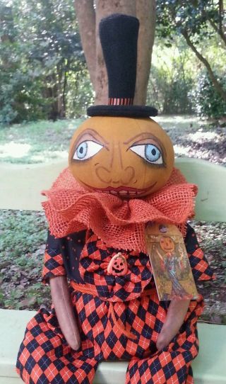 Primitive Folk Art Halloween Man in the Moon Shelf Sitter Doll 2