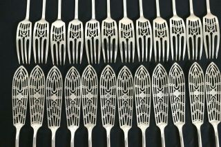 Mappin & Webb English Sterling Fish Set,  12 Knives And 12 Forks