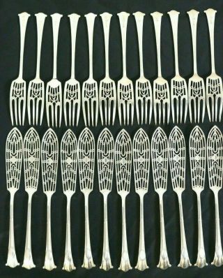 Mappin & Webb English Sterling Fish Set,  12 knives and 12 forks 2