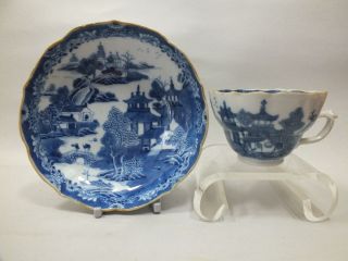 (a) 18thc Chinese Porcelain Tea - Cup & Saucer With Blue Landscape Decor