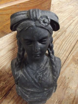 Antique French Cast Iron Fire Dogs Figural Lady ' s Head Architectural Alsace 6