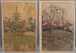2 Antique Early 20thc Hiroshi Yoshida Japanese Woodblock Prints,  Authentic