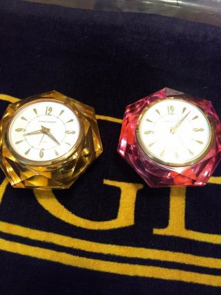Phinney - Walker Desk Alarm Clock Pw 17 Gold And Pink Rare Vintage Lucite 1963
