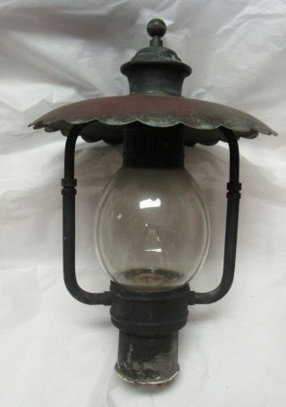 Vintage Antique Copper Glass Street Light Pole Lamp