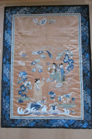 Large 19th Century Chinese Embroidery Of Scholar And Child