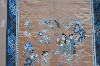 Large 19th century Chinese embroidery of Scholar and child 3