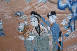 Large 19th century Chinese embroidery of Scholar and child 6