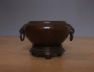 Xuande Signed Old Chinese Bronze Or Copper Incense Burner W/elephant Ears Pedest