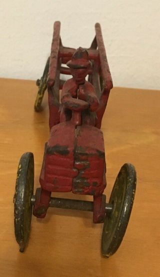 Antique Vintage Cast Iron Fire Engine Ladder Truck Toy Fixed Driver 10