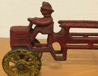 Antique Vintage Cast Iron Fire Engine Ladder Truck Toy Fixed Driver 2
