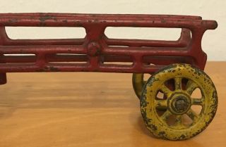 Antique Vintage Cast Iron Fire Engine Ladder Truck Toy Fixed Driver 3