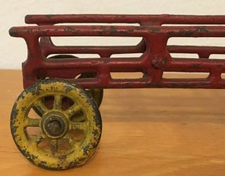 Antique Vintage Cast Iron Fire Engine Ladder Truck Toy Fixed Driver 4
