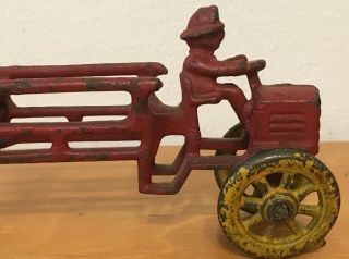 Antique Vintage Cast Iron Fire Engine Ladder Truck Toy Fixed Driver 5