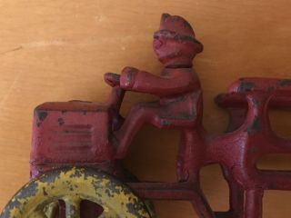 Antique Vintage Cast Iron Fire Engine Ladder Truck Toy Fixed Driver 6