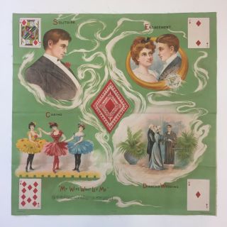 Schwab & Wolf Suit Of Playing Cards " Diamonds " Lithograph Pillow Top Cover 1907