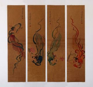 Wang Li Signed Old Four Chinese Hand Painted Calligraphy Scroll W/fairy