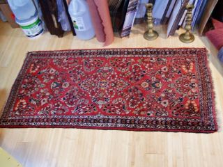 Vintage 100 Wool Persian Oriental Rug Hand Knotted Red Runner 4 