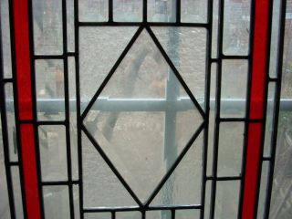 Antique Vintage Stained Glass Window Red & Clear Glass 22 