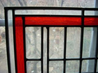 Antique Vintage Stained Glass Window Red & Clear Glass 22 