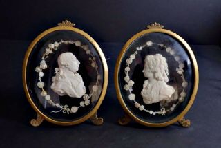 Antique Carved Portrait Cameos Of George Iii And Queen Charlotte