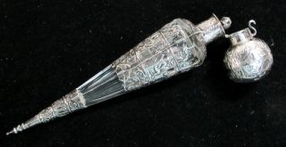 AUTHENTIC CIRCA 1870 ' s SILVER & CRYSTAL RARE POTION OR COLOGNE FLASK 2