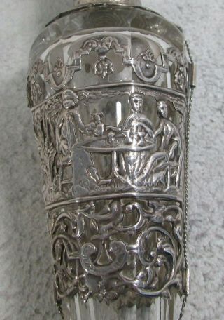 AUTHENTIC CIRCA 1870 ' s SILVER & CRYSTAL RARE POTION OR COLOGNE FLASK 8