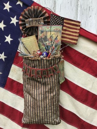 Primitive / Folk Art / Uncle Sam / Americana Vintage Ticking Ooak 4th Of July