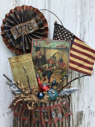 Primitive / Folk Art / Uncle Sam / Americana Vintage Ticking OOAK 4th of July 3