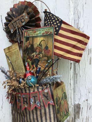 Primitive / Folk Art / Uncle Sam / Americana Vintage Ticking OOAK 4th of July 4