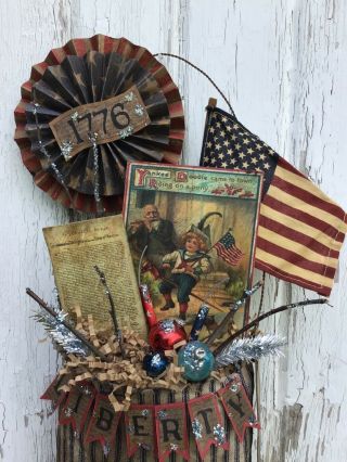 Primitive / Folk Art / Uncle Sam / Americana Vintage Ticking OOAK 4th of July 5