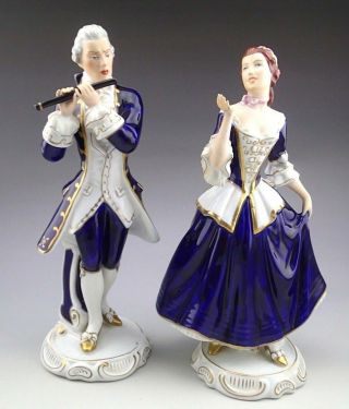 Vintage Large Rare Royal Dux Porcelain Pair Figurine