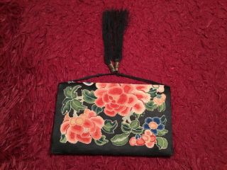 ANTIQUE 19th QI ' ING CHINESE EMBROIDERED SILK PURSE TASSEL POUCH BAG EMBROIDERY 10