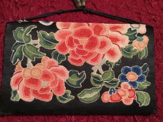 ANTIQUE 19th QI ' ING CHINESE EMBROIDERED SILK PURSE TASSEL POUCH BAG EMBROIDERY 11