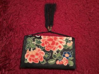 ANTIQUE 19th QI ' ING CHINESE EMBROIDERED SILK PURSE TASSEL POUCH BAG EMBROIDERY 2